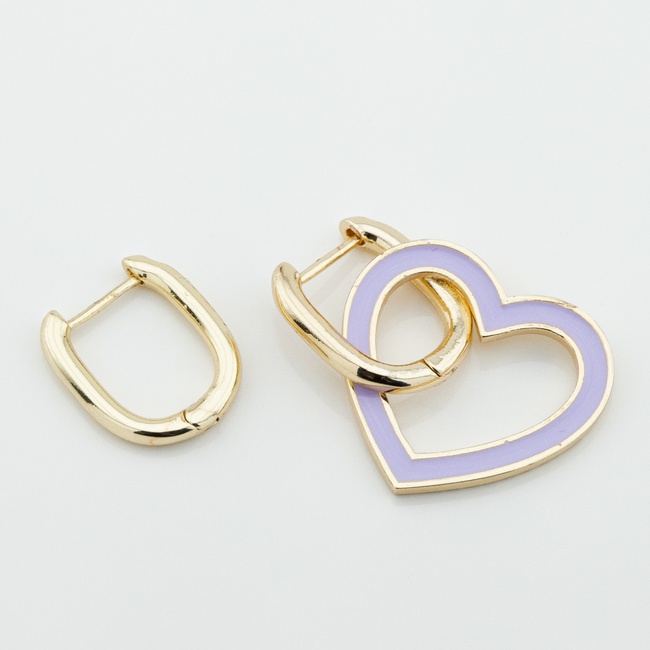 Асиметричні сережки з сердечком (фіолетовим) 82001, Фіолетовий
