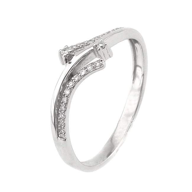 Золотое кольцо белое с бриллиантовой дорожкой RO1316