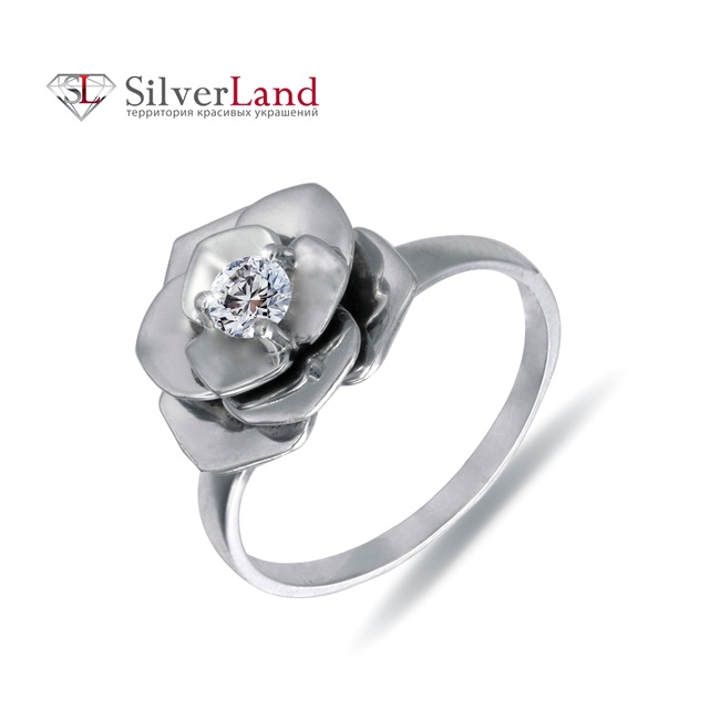 Золотое кольцо в виде цветка с бриллиантом Арт. 711001, Белый
