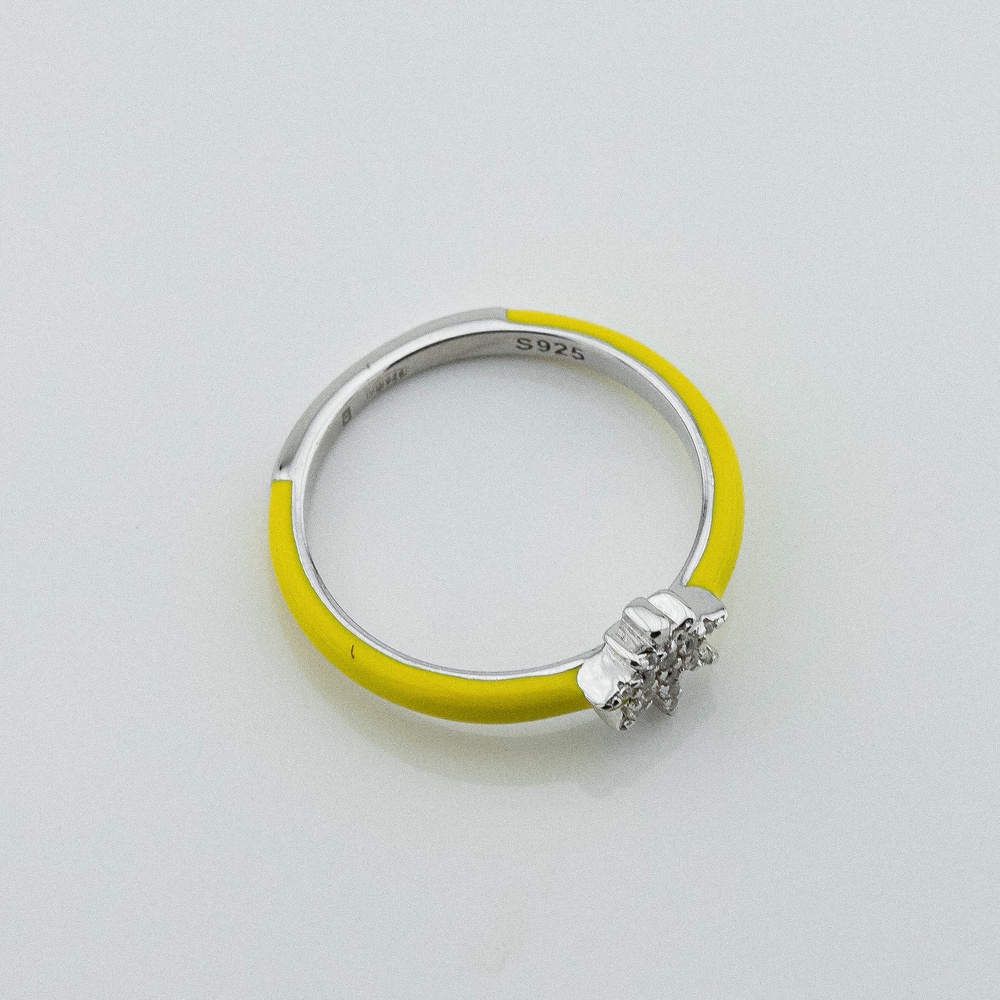 Серебряное кольцо с желтой эмалью и фианитами 3102003, 16 размер