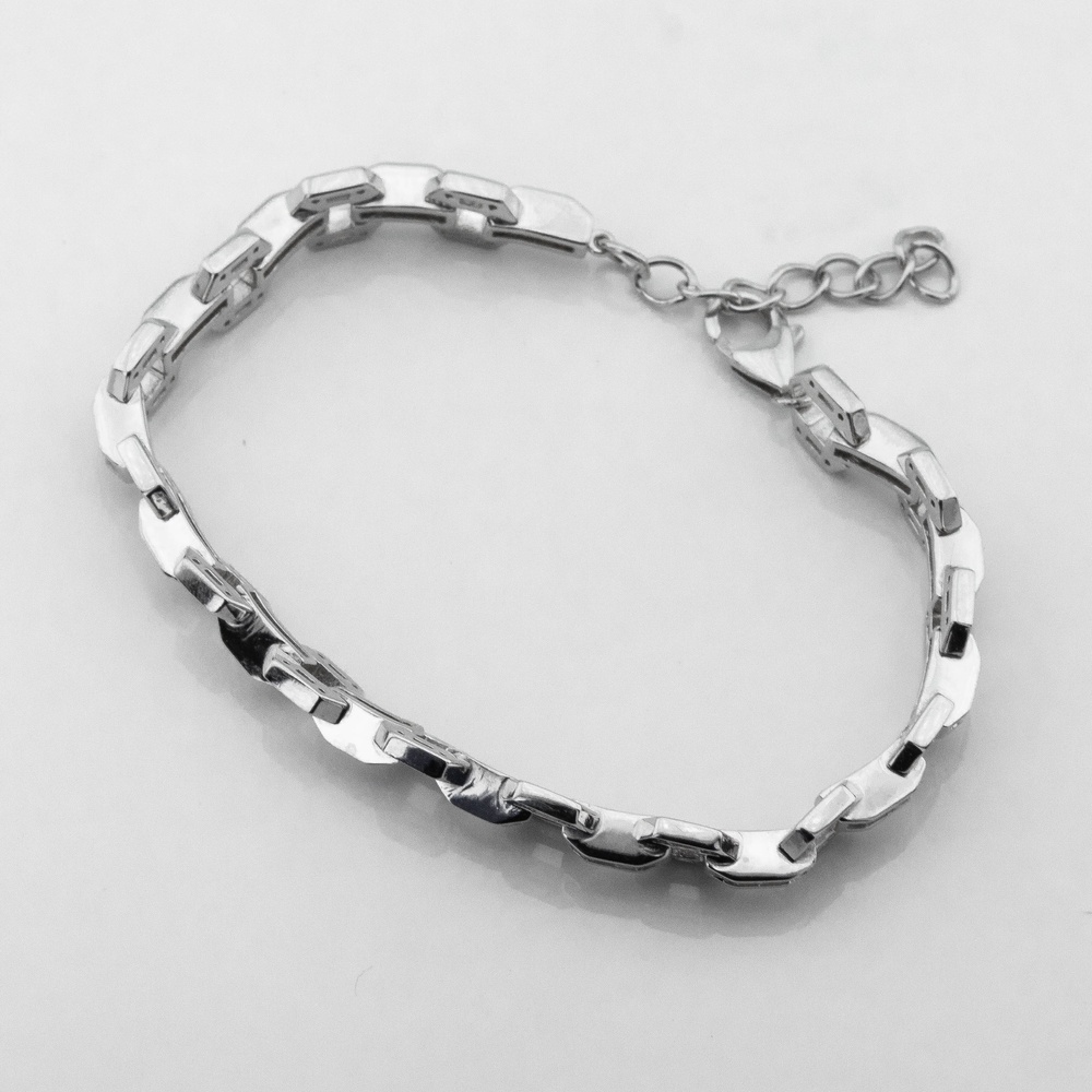 Срібний браслет м'який Шестикутники з білими фіанітами b15865