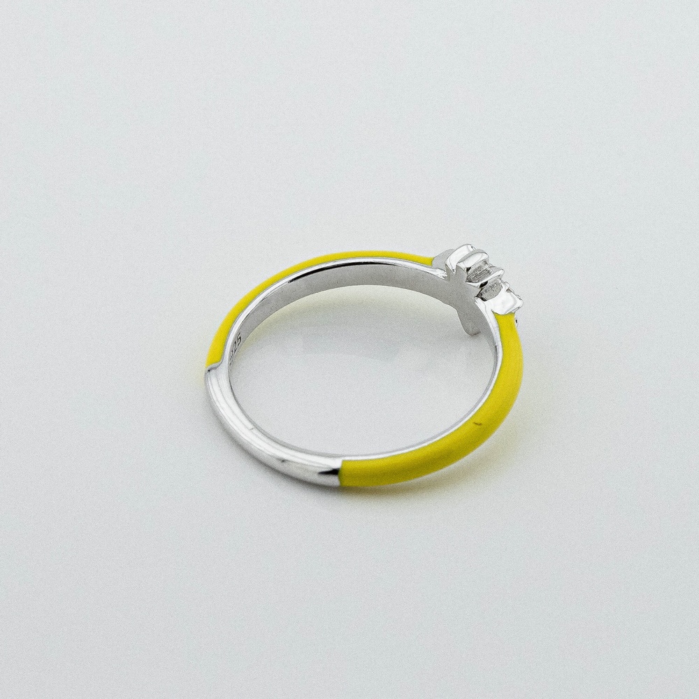 Серебряное кольцо с желтой эмалью и фианитами 3102003, 16 размер