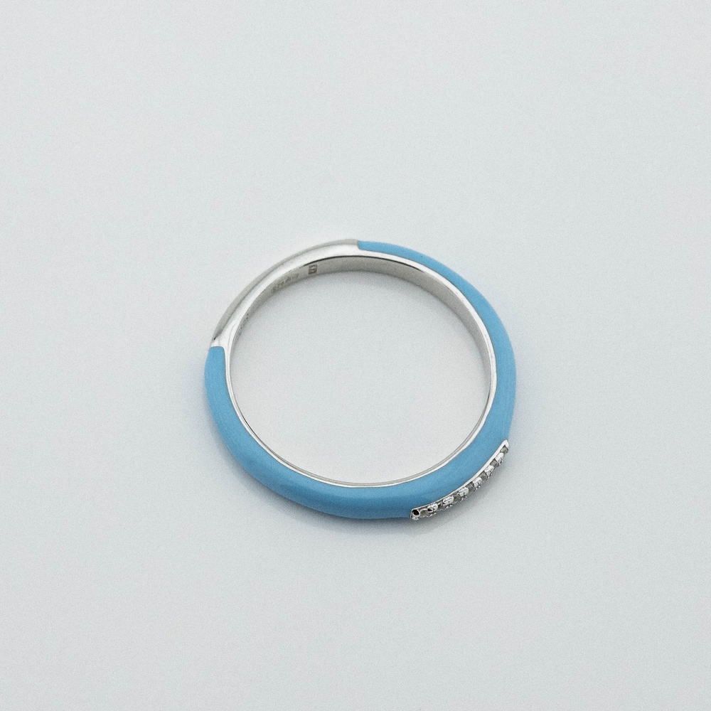 Серебряное кольцо с голубой эмалью и фианитами 3102005, 17 размер