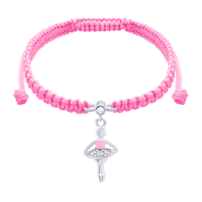 Плетеный браслет-шнурок с серебром Балерина с эмалью и Swarovski (Розовый) детский 4195423026110411, Розовый, UmaUmi Symbols