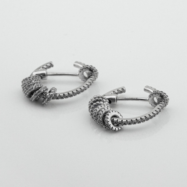 Срібні сережки Кільця з колечками з фіанітами CC12016
