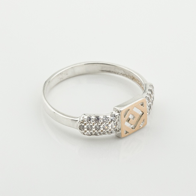 Серебряное кольцо с фианитами с золотыми накладками к976ф, 18 размер