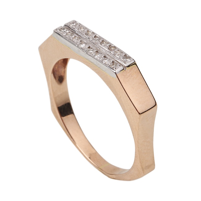 Золотое кольцо с бриллиантами геометрическое RO29664, 17,5 размер