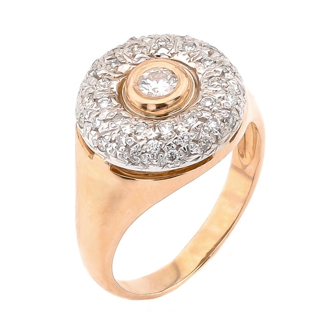 Золотое кольцо перстень круглой формы с бриллиантами россыпью 11023-1dia, 17 размер
