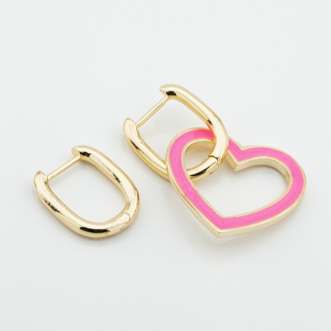Ассиметричные серьги с сердечком (розовым) 82005, Розовый