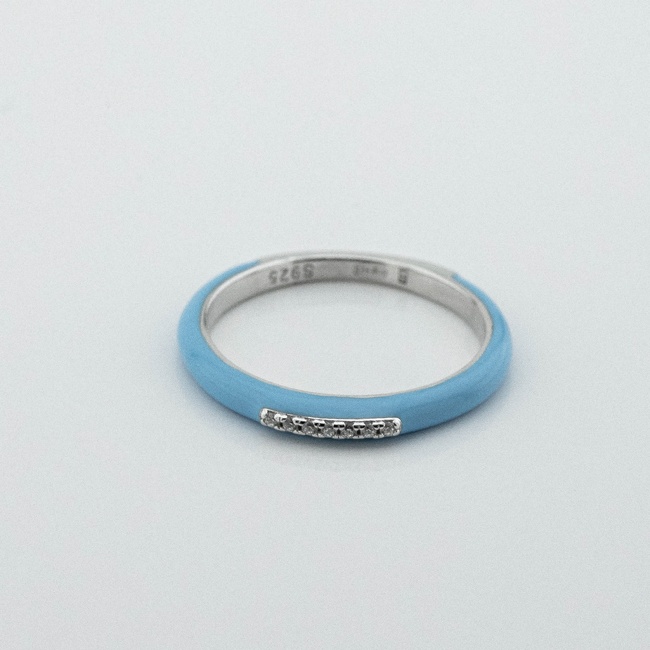 Серебряное кольцо с голубой эмалью и фианитами 3102005, 17 размер