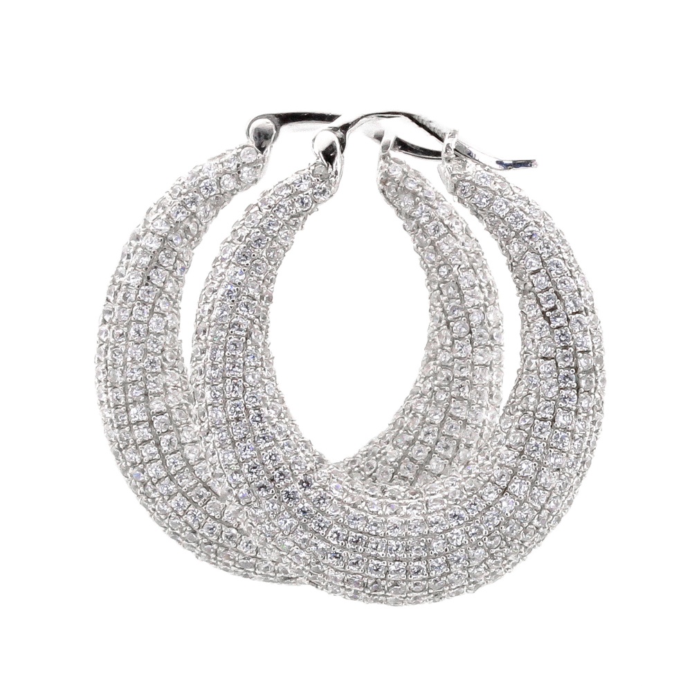 Срібні сережки-кільця каплевидної форми з фіанітами C12566, Білий