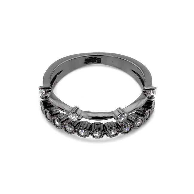 Серебряное кольцо двойное дорожка крупная покрытое черными родием K11931, 17 размер