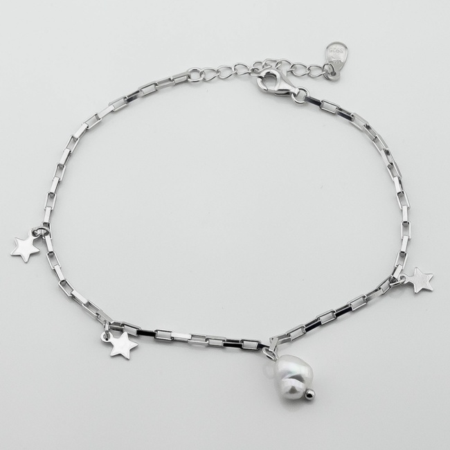 Срібний браслет Зірки з перлами 3501013, 17 розмір