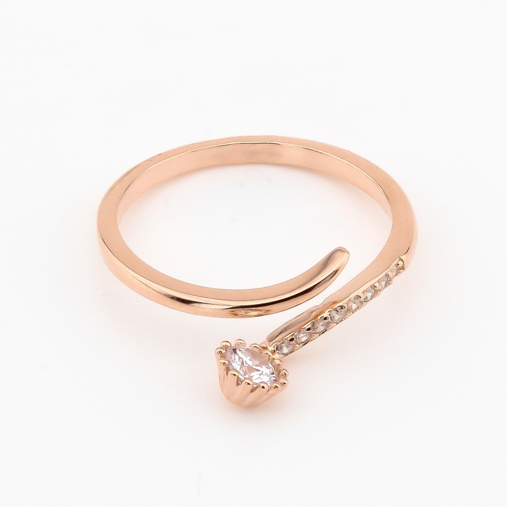 Серебряное кольцо спираль с фианитами дорожкой с розовой позолотой K11963, 17 размер