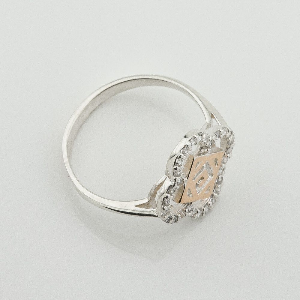 Серебряное кольцо с фианитами с золотыми накладками к1017ф, 17,5 размер