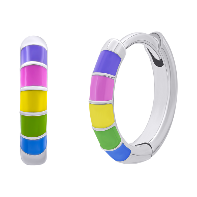 Детские серебряные сережки-колечки Huggie радуга цветные с эмалью 2105698006080501, Разноцветный, UmaUmi Transformers