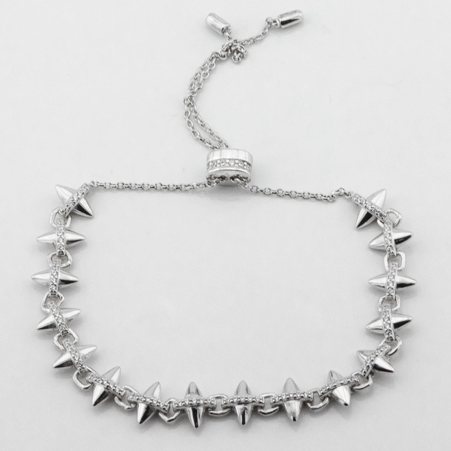 Срібний браслет м'який Шипи з білими фіанітами (з регулятором) b15857