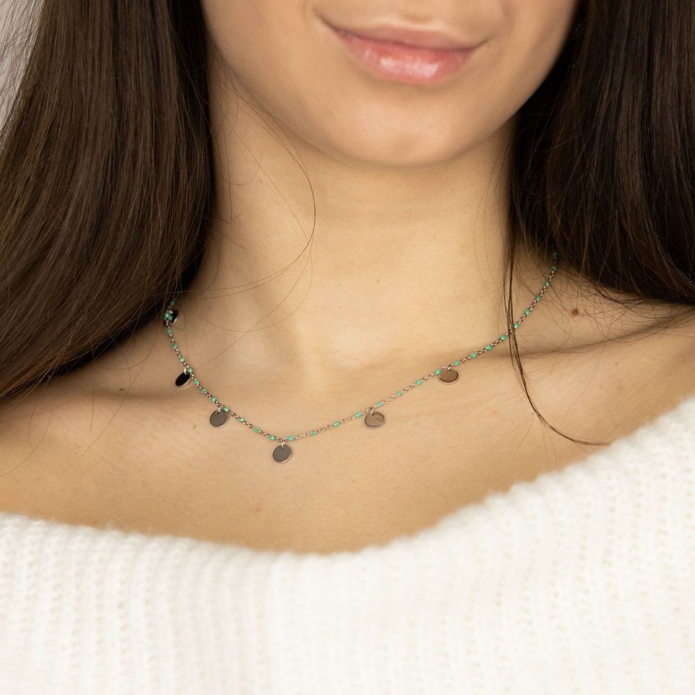 Серебряное колье Монетки с им. Бирюзы KO14513, 45 размер