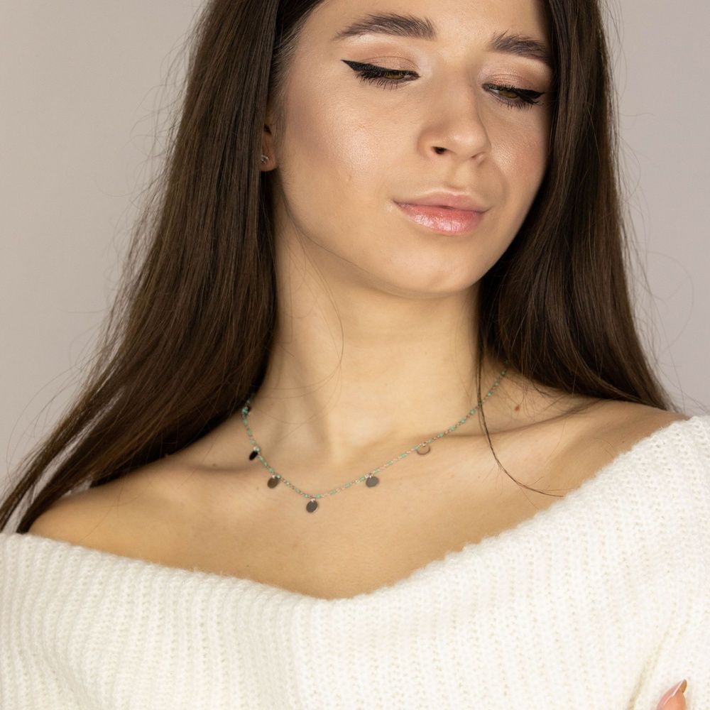 Серебряное колье Монетки с им. Бирюзы KO14513, 45 размер