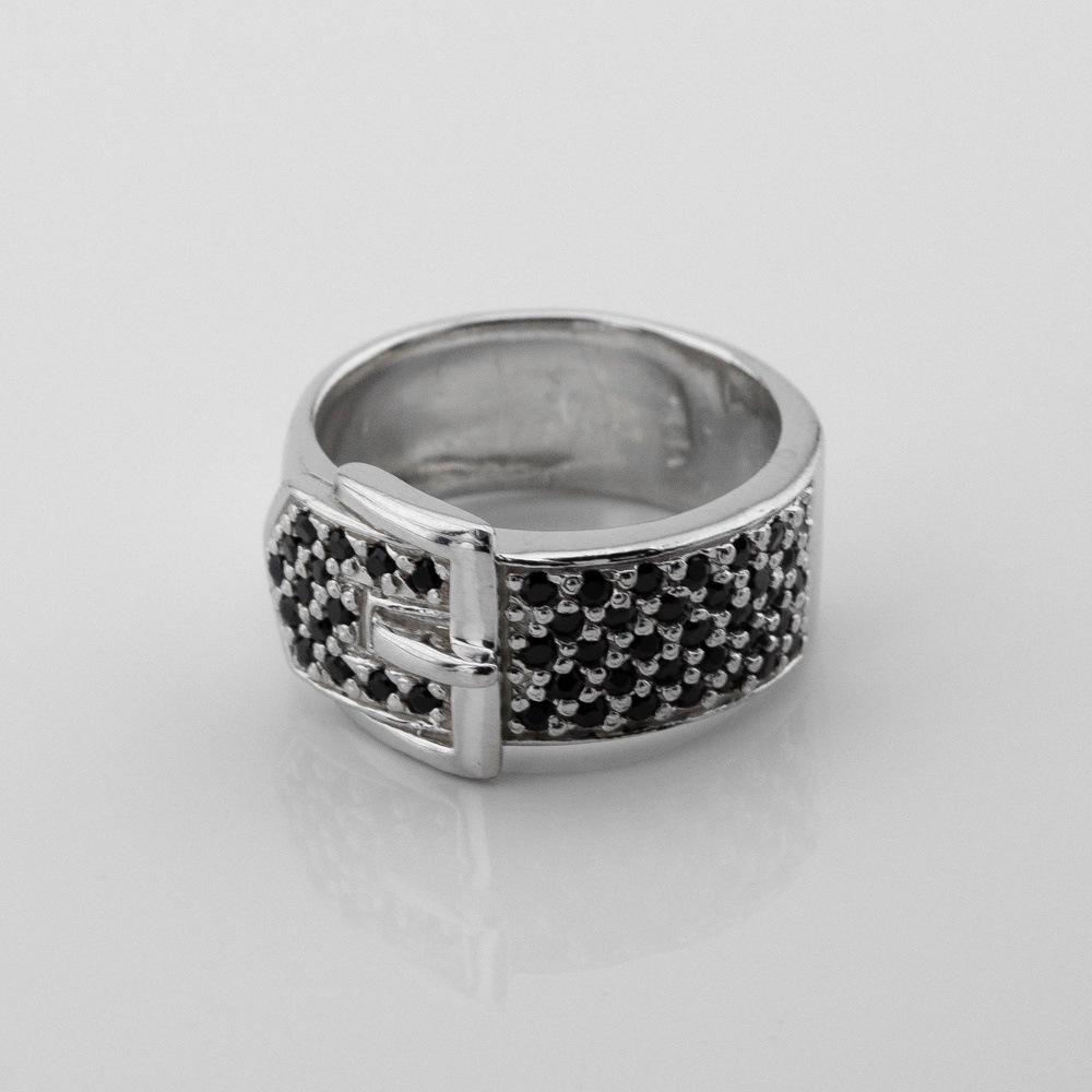 Серебряное кольцо Ремень с черными фианитами 11500-5, 16 размер