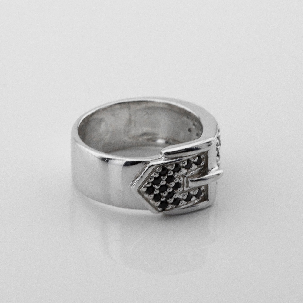 Срібний перстень Ремінь з чорними фіанітами 11500-5, 16 розмір