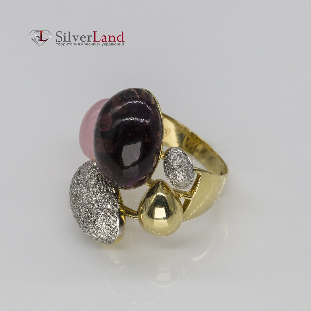 Золотое кольцо с аметистом розовым кварцем и бриллиантами Арт. TKM2252, Белый