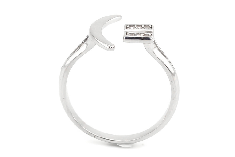 Срібний перстень "Смайлик =)" з білими фіанітами СК11156, 17,5 розмір, 17-5, Білий