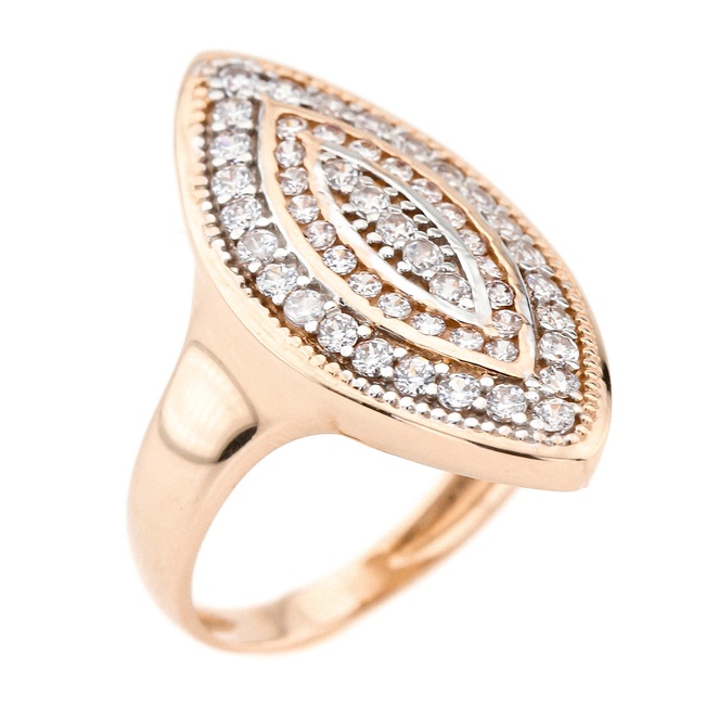 Золотое кольцо с мягким ромбовидным орнаментом с фианитами КК11108, 17,5 размер, 17-5, Белый