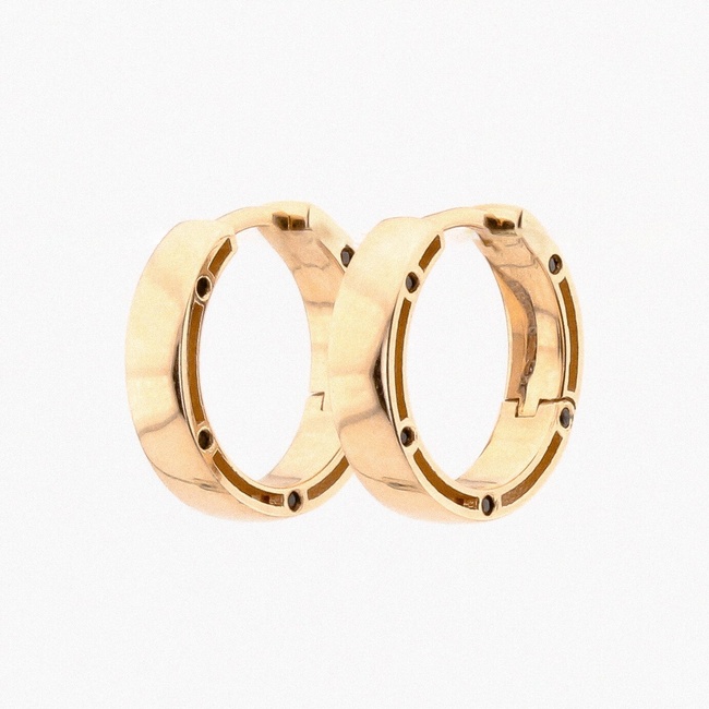 Золотые широкие серьги-кольца с черными фианитами маленькие (D 1,6 мм) C12894, Черный