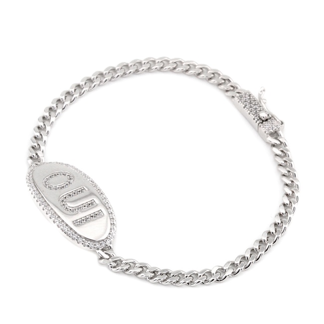 Срібний браслет з написом "OUI" (ТАК) B15356, Білий
