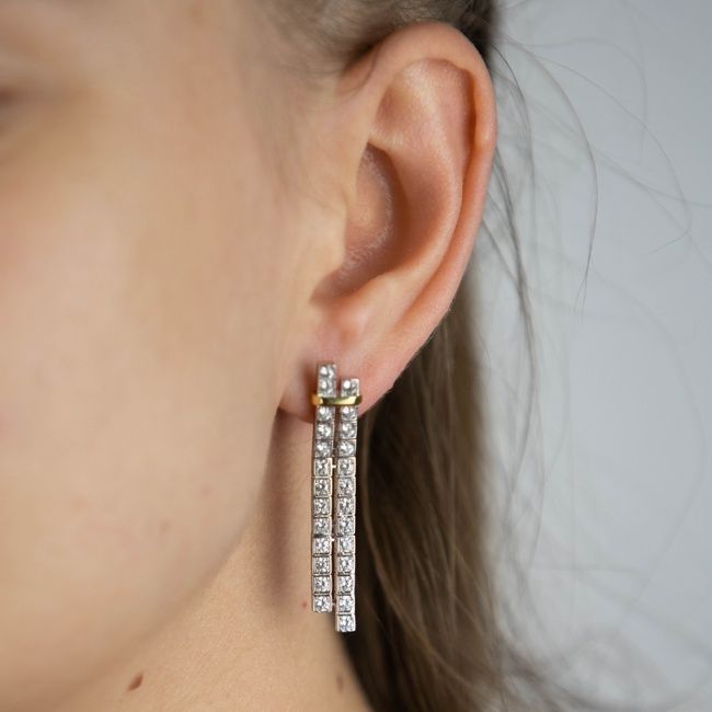 Серебряные серьги Две палочки с фианитами 3202396, Белый, 54