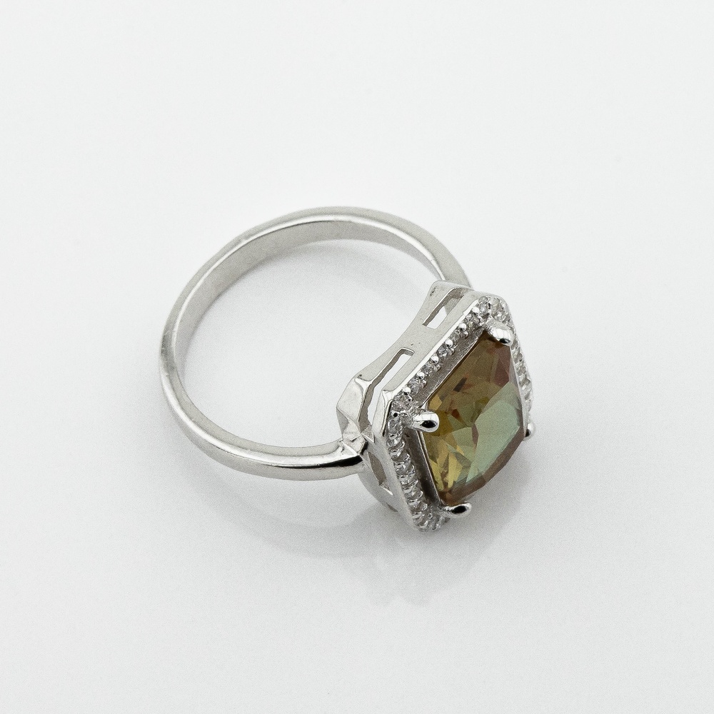 Серебряное кольцо с султанитом и фианитами 3101972, 16 размер