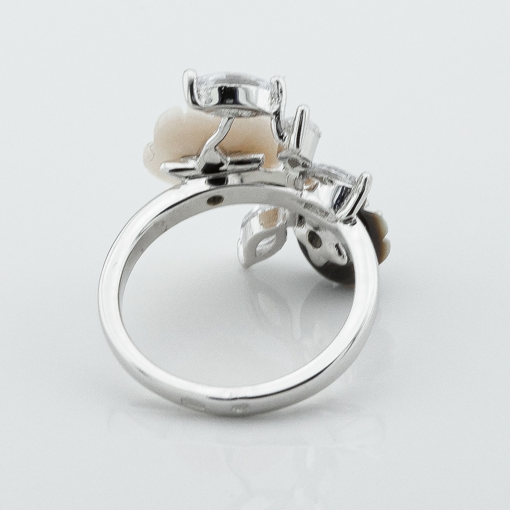 Срібний перстень Квіти великі з емаллю та перламутром k111747, 16 розмір