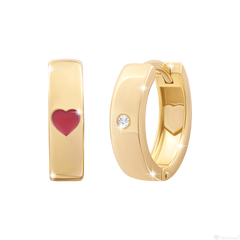 Дитячі золоті сережки-кільця Huggie з серцем з емаллю та діамантом (270566920311)