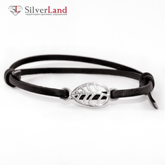 Шкіряний браслет-шнурок зі сріблом EJ Leaf 4015/EJb чорний