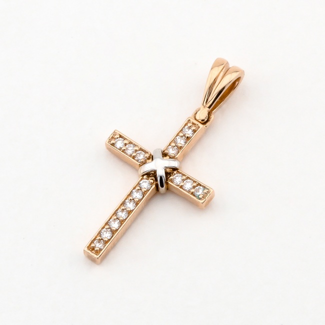 Золотий хрестик з діамантами тонкий РА00176, Білий