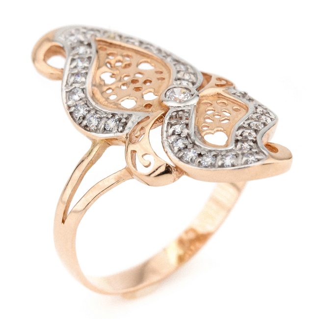 Золотое кольцо с фианитами с резным узором КК11190, 21,5 размер, 21-5, Белый