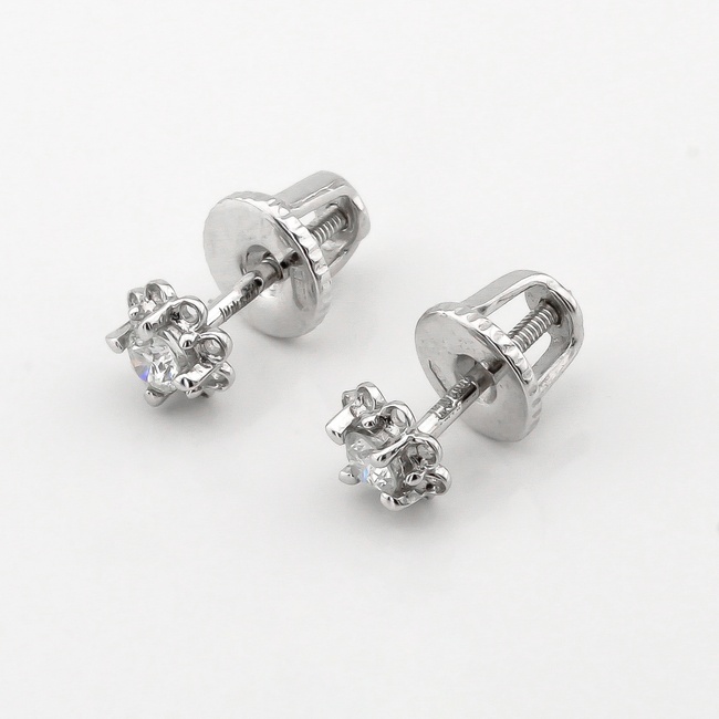 Серьги-пусеты (гвоздики) с одним бриллиантом в белом золоте ЕА00041, Белый