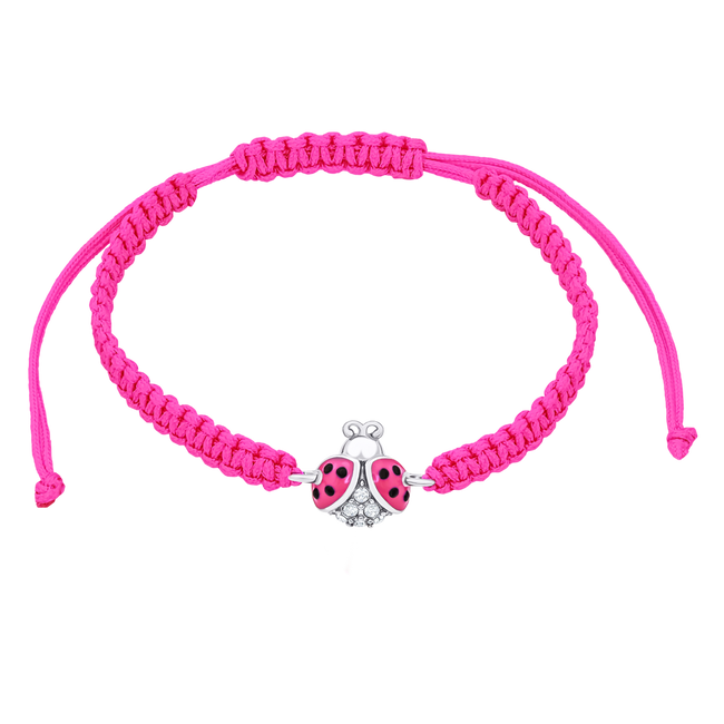 Детский браслет плетеный Божья коровка блестящая с розовой эмалью и фианитами розовый 4195835026110415, Розовый, Розовый, UmaUmi Fly