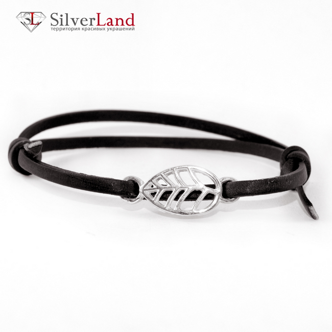 Кожаный браслет-шнурок с серебром EJ Leaf 4015/Ejb черный