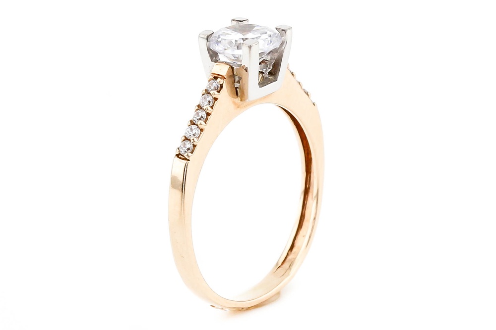 Золотое кольцо классическое с выступающим камнем с фианитами КК11331-2, 16,5 размер, 16-5, Белый