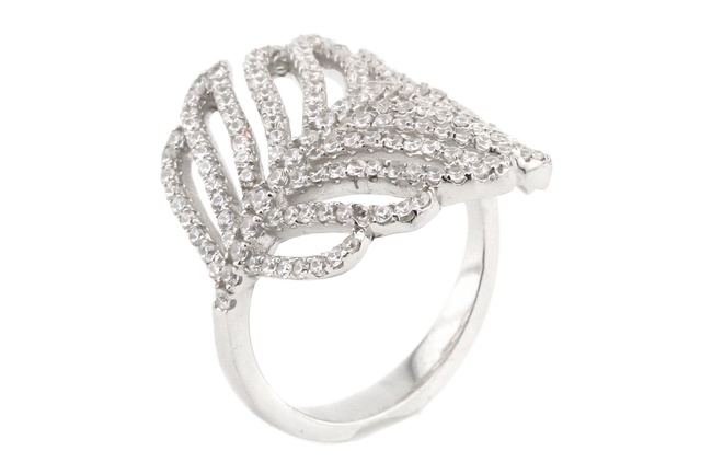 Серебряное кольцо "Перышко" с белыми фианитами CK11179, 16,5 размер, 16-5, Белый