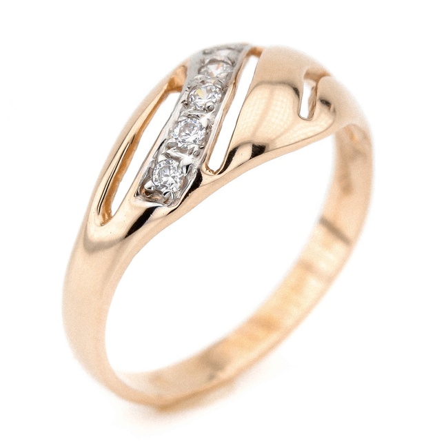 Женское кольцо с белыми фианитами классика из красного золота КК11151, 18 размер, 18, Белый