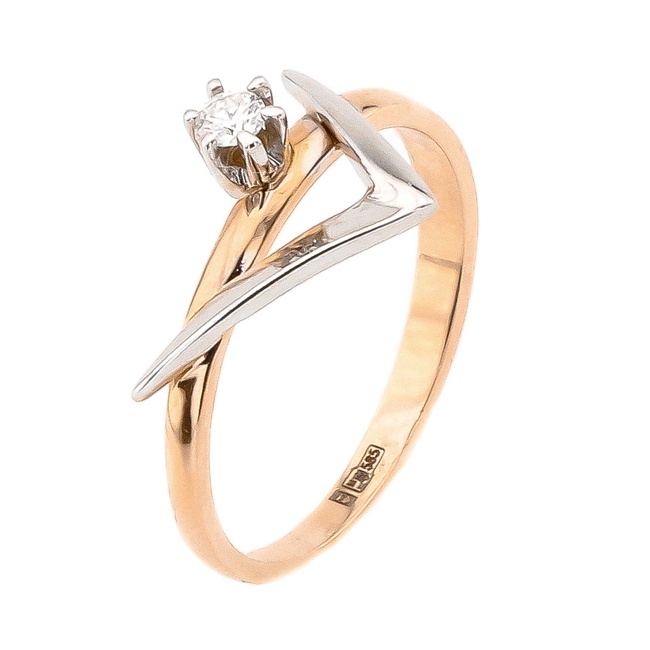 Кольцо фигурное с бриллиантом (0.07 карат) из красного золота YZ29557, 17 размер