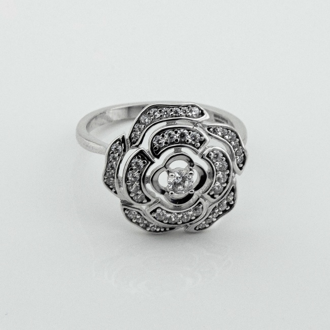 Серебряное кольцо Цветок с фианитом CK11079, 16 размер