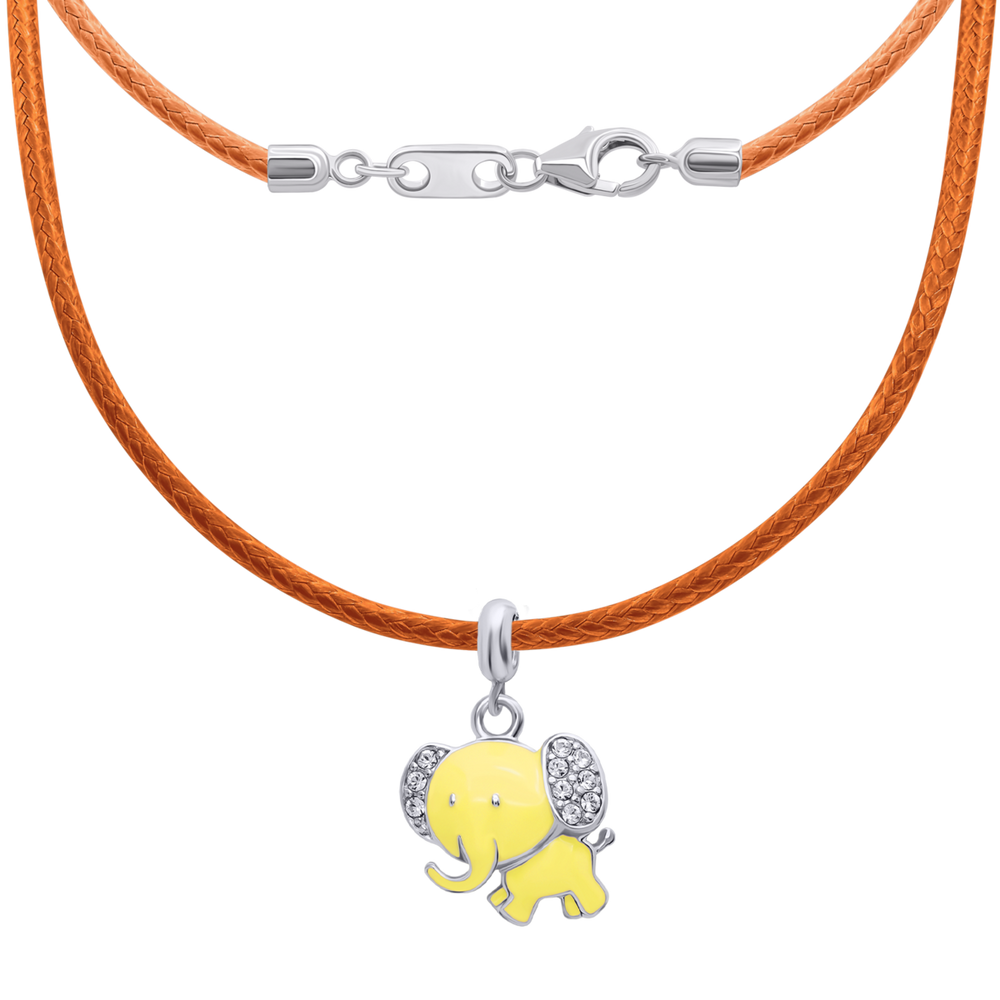 Колье на шнурке Слон с желтой эмалью и фианитами Оранжевый 7105549006050220