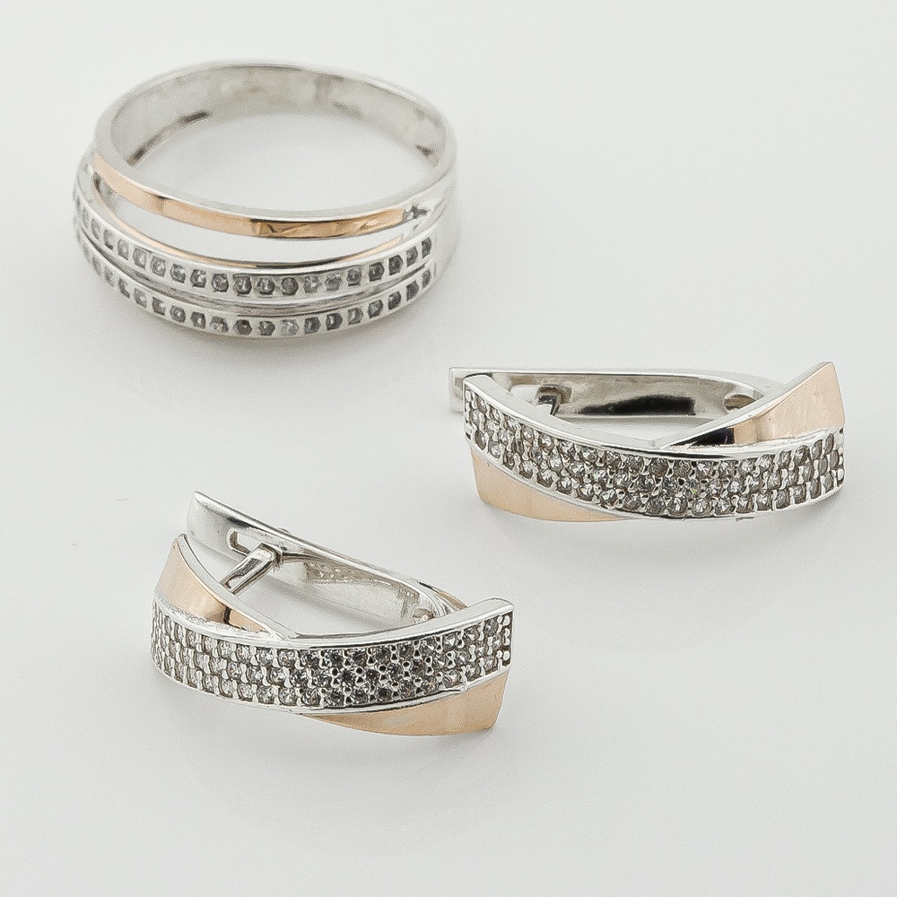Срібні сережки з фіанітами із золотими накладками с677ф