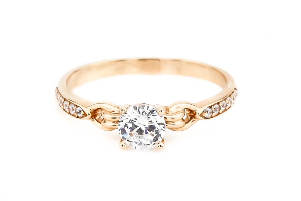 Золотое кольцо с фианитами с выступающим камнем классика КК11314, 17 размер, 17, Белый
