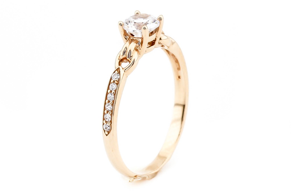 Золотое кольцо с фианитами с выступающим камнем классика КК11314, 17 размер, 17, Белый