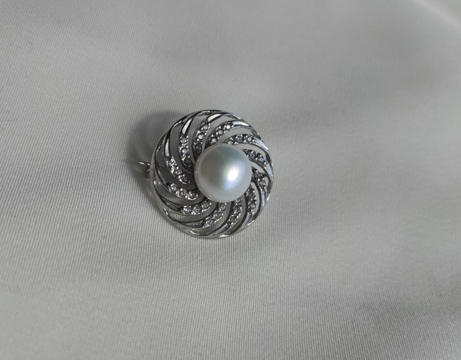 Срібна брошка шпилька Перлина с80020-H, Білий